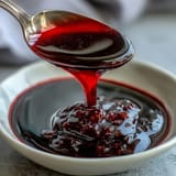 Fresh black currants simmering in a saucepan with sugar and water, creating the vibrant, rich Black Currant Syrup.