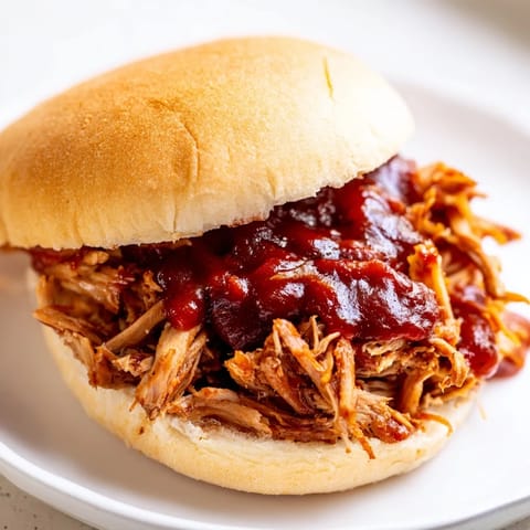 This image reveals a steaming, delicious pulled pork sandwich, a perfect American classic meal.
