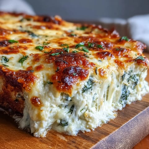 Golden, bubbly spinach artichoke dip baked in a dish, topped with melted mozzarella, served warm with crusty bread and tortilla chips for dipping.