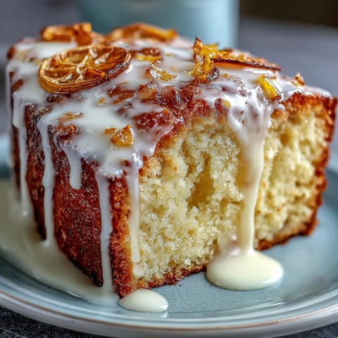 Golden Limoncello Pound Cake with Lemon Glaze, topped with zesty citrus glaze and delicate lemon zest.