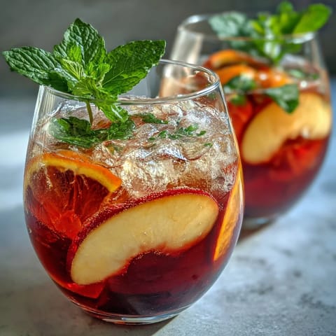 Vibrant Spring Sangria Mocktail with White Grape and Citrus slices, fresh mint, and juicy strawberries in a clear pitcher.