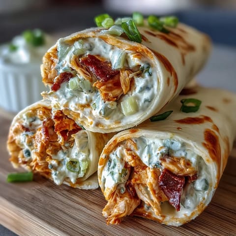 Creamy Buffalo chicken and cheese rolled in soft tortillas, perfect for easy party appetizers or game day snacks.
