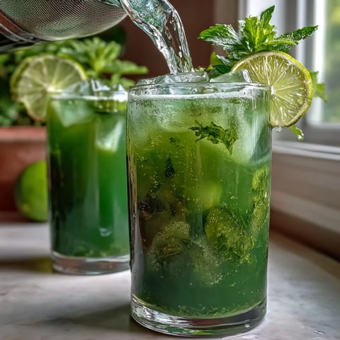 Vibrant Green Detox Cucumber Mint Agua Fresca garnished with fresh mint sprigs.