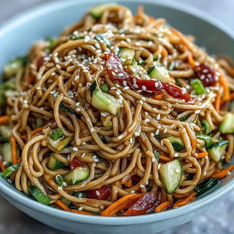 Vibrant Cold Soba Noodle Salad, ideal for a refreshing summer meal.