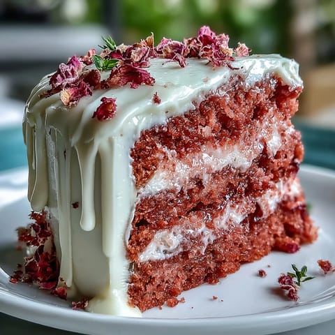 This pink rosé velvet cake, perfect for celebrations, boasts a beautiful edible gold accent.