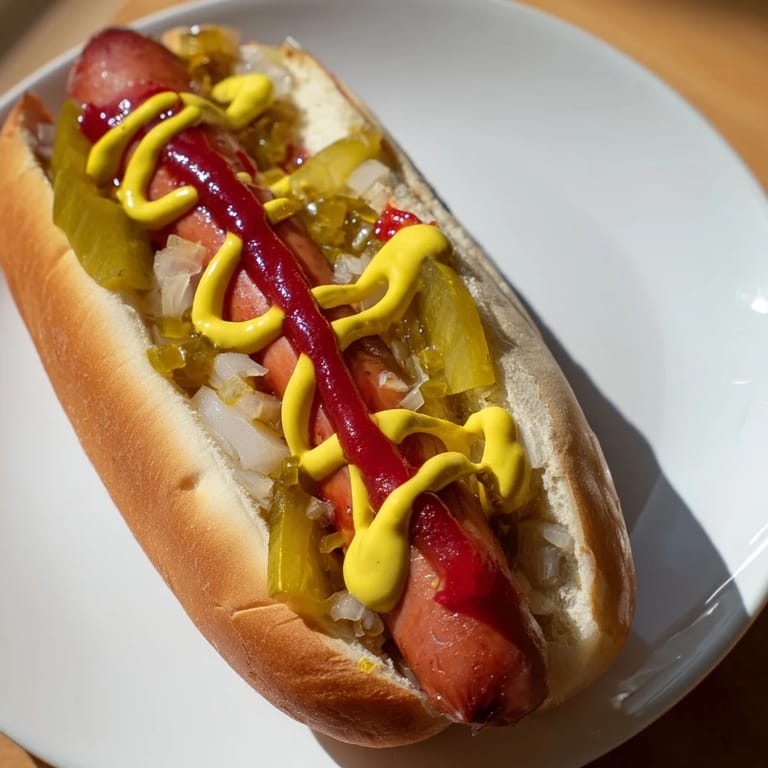 A close-up of fully-loaded hot dogs, bursting with savory toppings on toasted buns, ready to eat.