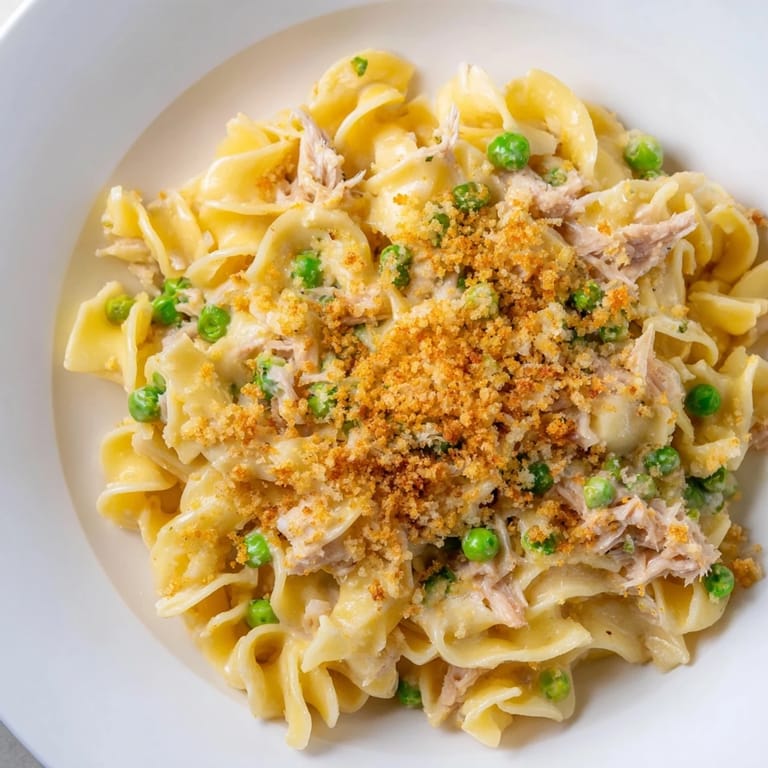 Delicious baked Tuna Casserole, a comforting American classic with a savory, cheesy flavor profile.