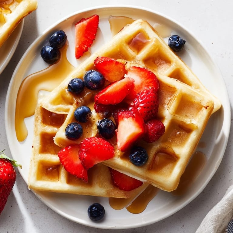 Close-up of golden brown waffles, perfectly cooked and waiting for your favorite sweet toppings.