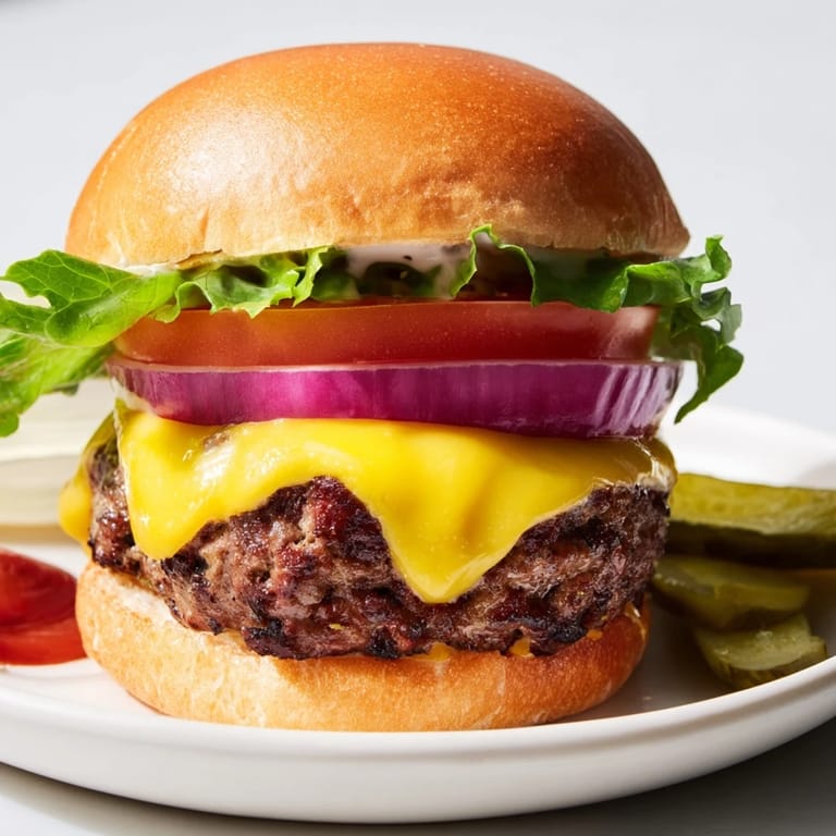 Golden, grilled hamburgers with melted cheese, ready to enjoy with a classic burger experience.