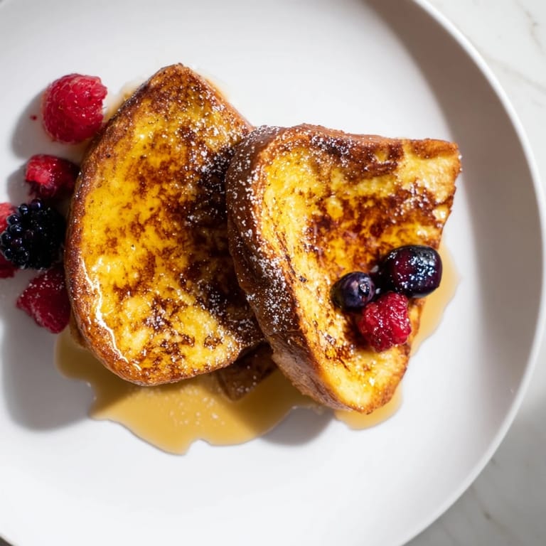 Fluffy slices of French toast, showing a delicious, warm, and inviting breakfast treat, ready to eat.