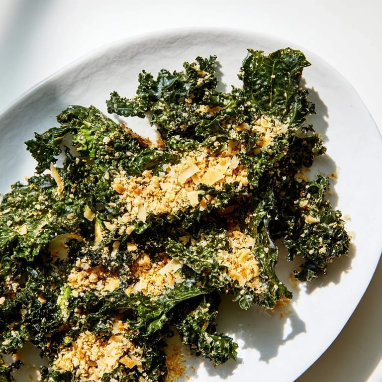 A close-up shows the vibrant green kale, shaved Parmesan, and crispy panko, perfect for a light vegetarian lunch or side dish.  
