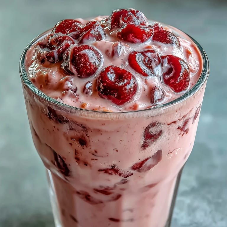 Luscious tart cherry almond smoothie garnished with almonds, perfect for a healthy snack.