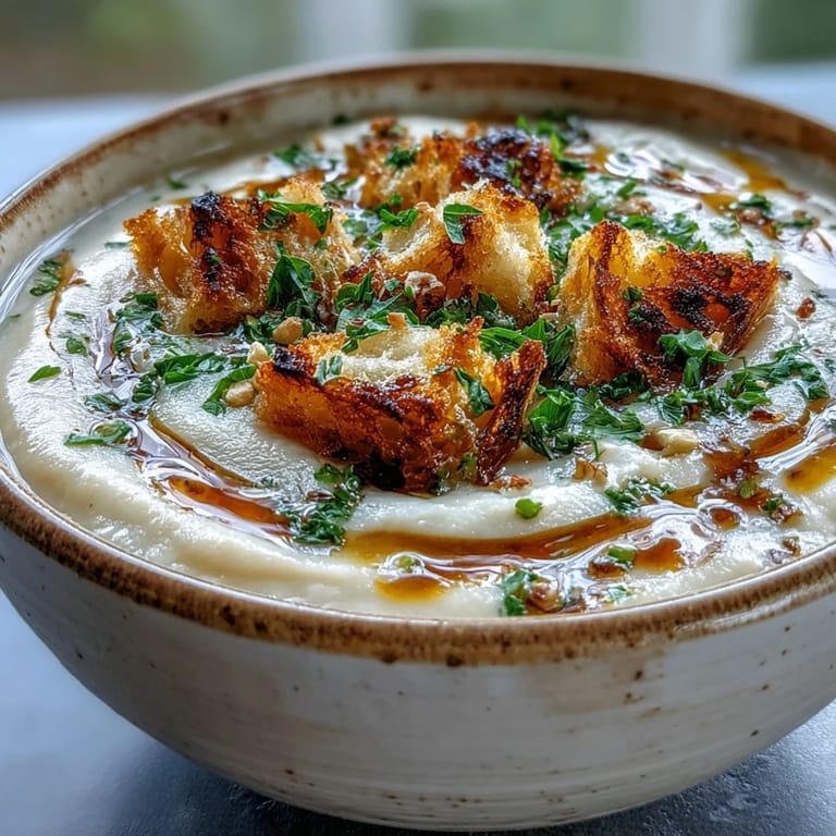Close-up of golden roasted garlic cloves being squeezed from their skins for a Roasted Garlic Soup base.