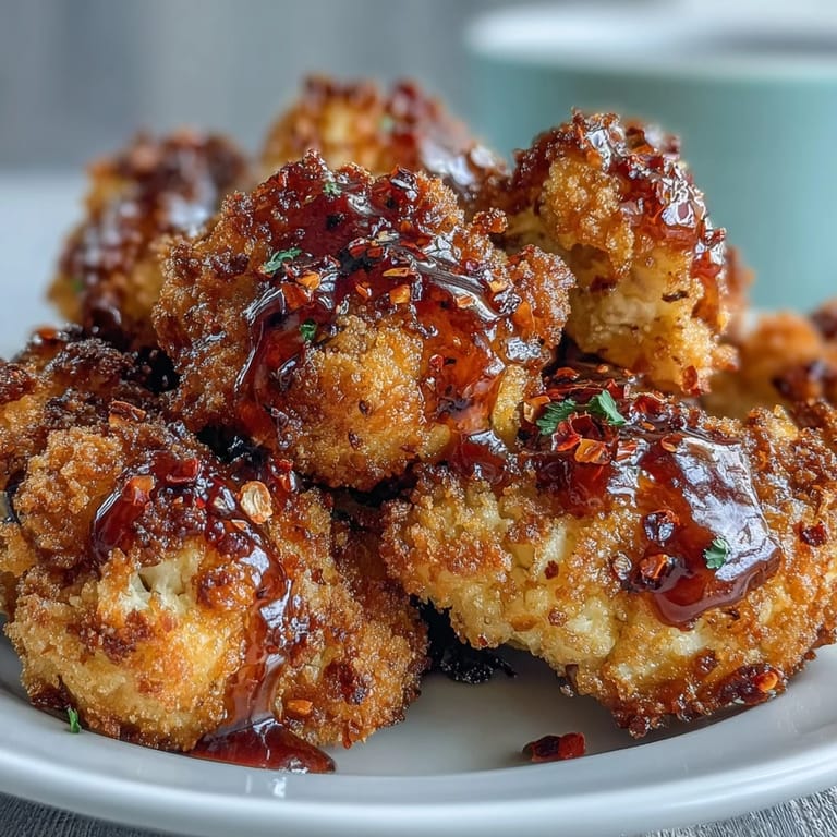Freshly baked Crunchy Baked Hot Honey Cauliflower served warm with a side of creamy ranch dip.