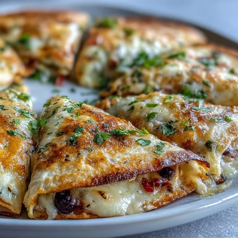 Piping hot Blooming Quesadilla Ring on a platter with sour cream and fresh cilantro garnish.