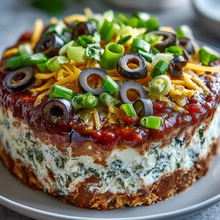 Vibrant 4-Way Layered Dip showcasing neat bean, sour cream, salsa, and cheese layers topped with diced tomatoes and cilantro.