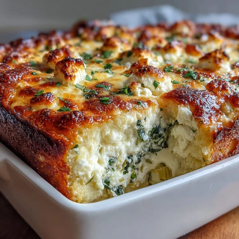 A slice of High Protein Spinach Artichoke Bake is served on a white plate.