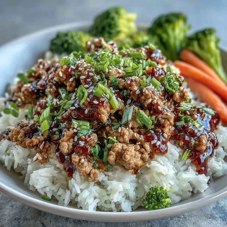 A close-up of Korean-Style Ground Turkey simmering in a glossy, spicy-sweet sauce in a skillet.