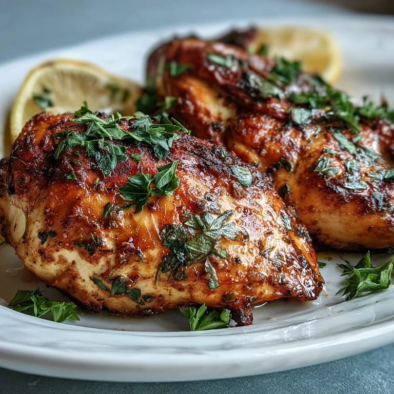 Juicy Oven Baked Chicken Breast seasoned with paprika and herbs, served alongside colorful roasted vegetables for a complete meal.