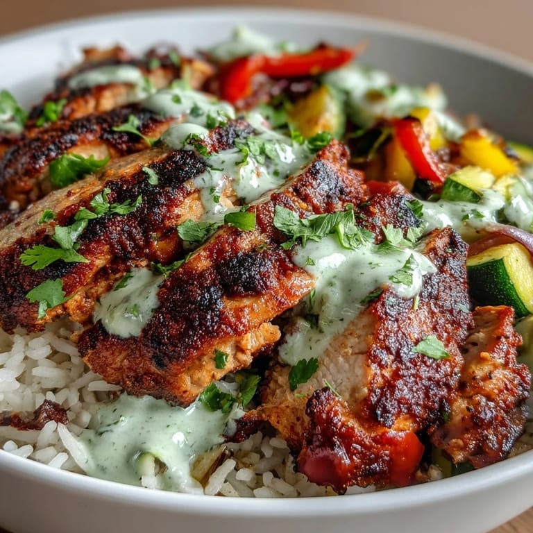 Flavorful blackened chicken bowl piled high with fresh vegetables.