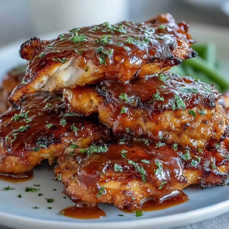 Juicy chicken breasts brushed with tangy honey mustard, roasted alongside fresh green beans for a bright and easy dinner.