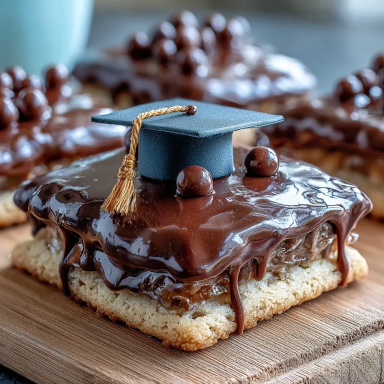 Adorable graduation cap cookies with black royal icing and a candy tassel, a festive dessert for graduates of any age.