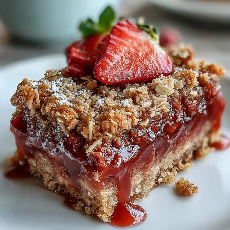 Sweet and tangy fruit bars baked golden with a buttery oat topping.
