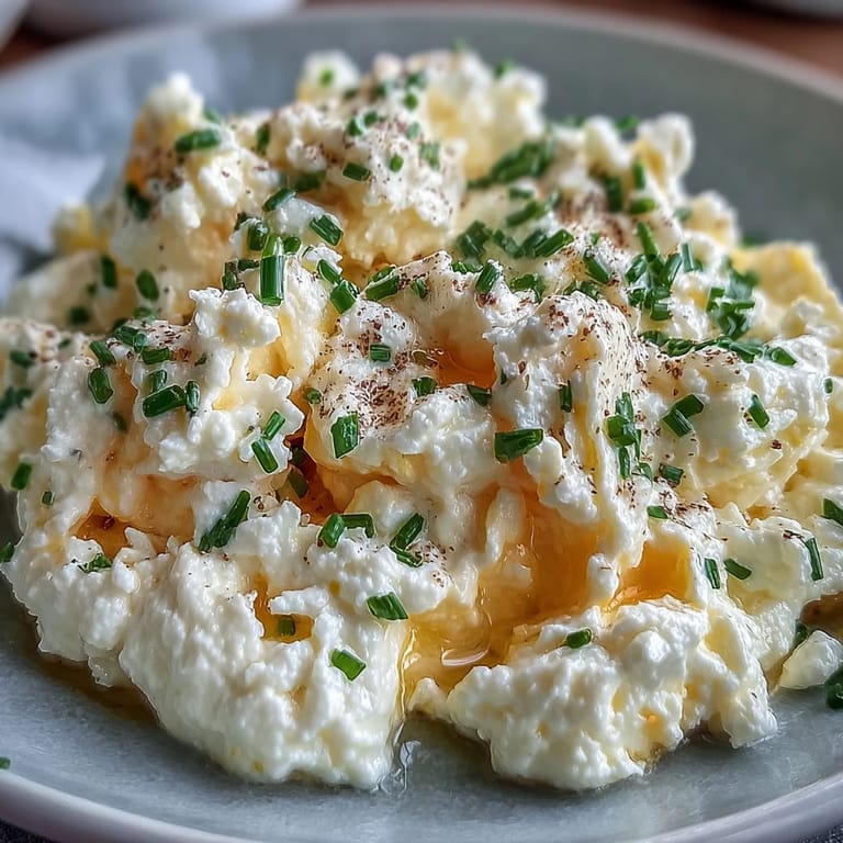 Fluffy, high-protein enriched scrambled eggs with hints of chives.