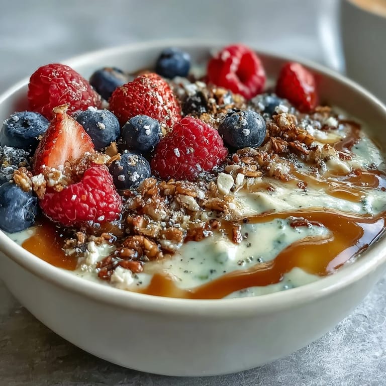 Vibrant Skyr Protein Smoothie Bowl topped with fresh berries and crunchy granola.