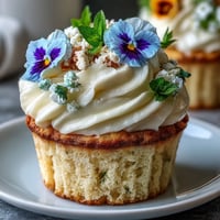 Vanilla cupcakes with buttercream frosting and edible flowers, a delicate and colorful spring dessert perfect for celebrations.