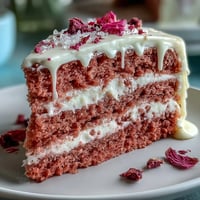 Elegant Bridal Shower Rosé Velvet Cake with a shimmering gold drip cascading down.